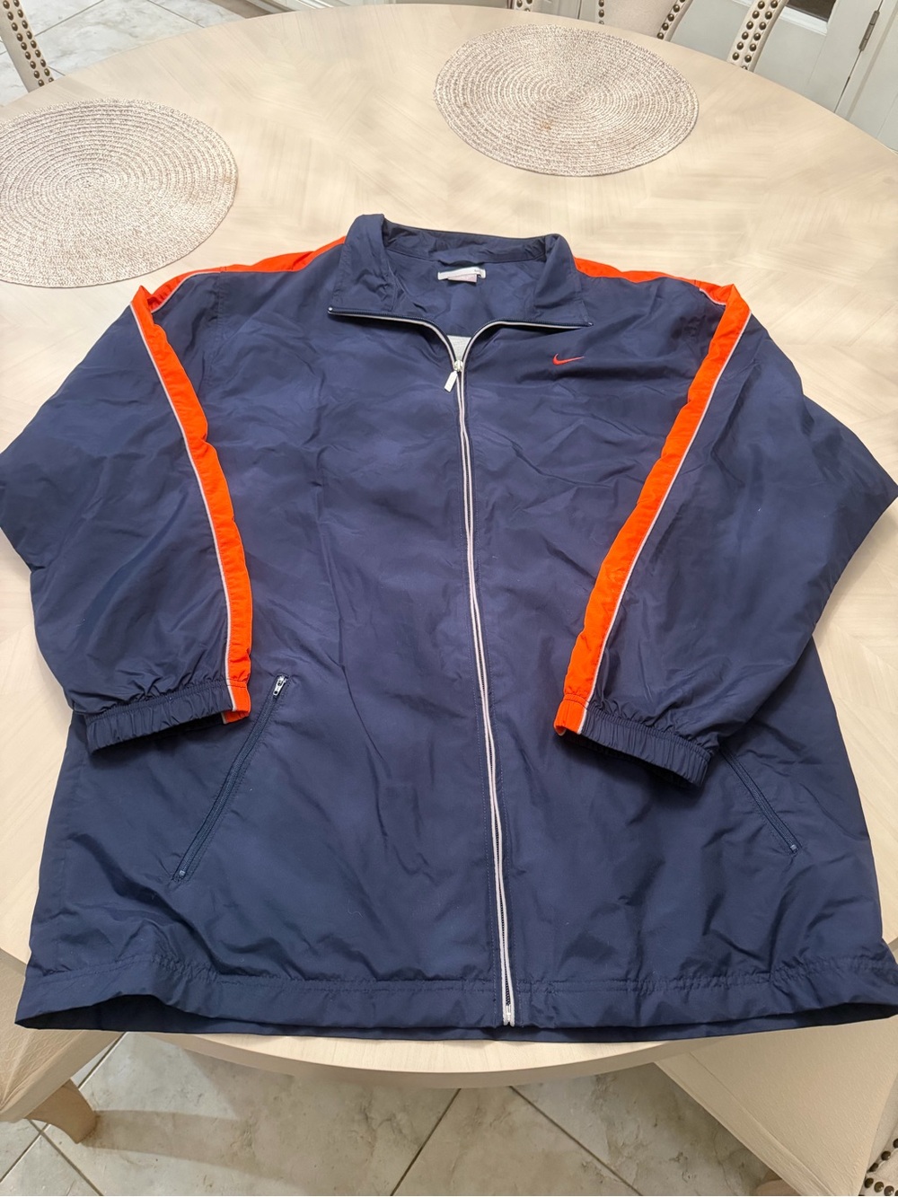Nike Men’s Navy Windbreaker Jacket with Orange Stripes